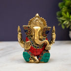 Brass Inlay Small Ganpati Ganesha Corporate Diwali Lucky Gift Décor Statue 4.5"