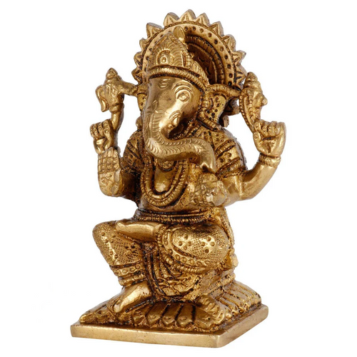 Brass Hindu God Ganpati Diwali Corporate Gift Idol Mini Ganesha Décor Statue 4"