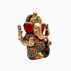 Brass Lord Ganesha Idol Stone Work For Home Decor Gifting 4"