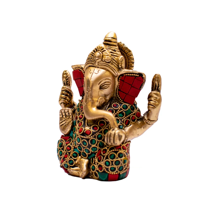 Brass Lord Ganesha Idol Stone Work For Home Decor Gifting 4"