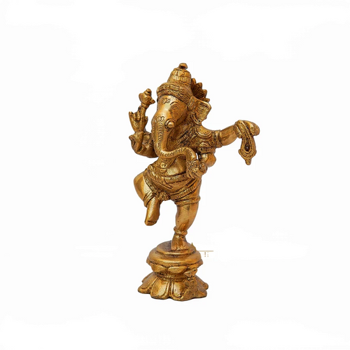 Brass Dancing Ganesha Idol For Home Decor 6 Inch