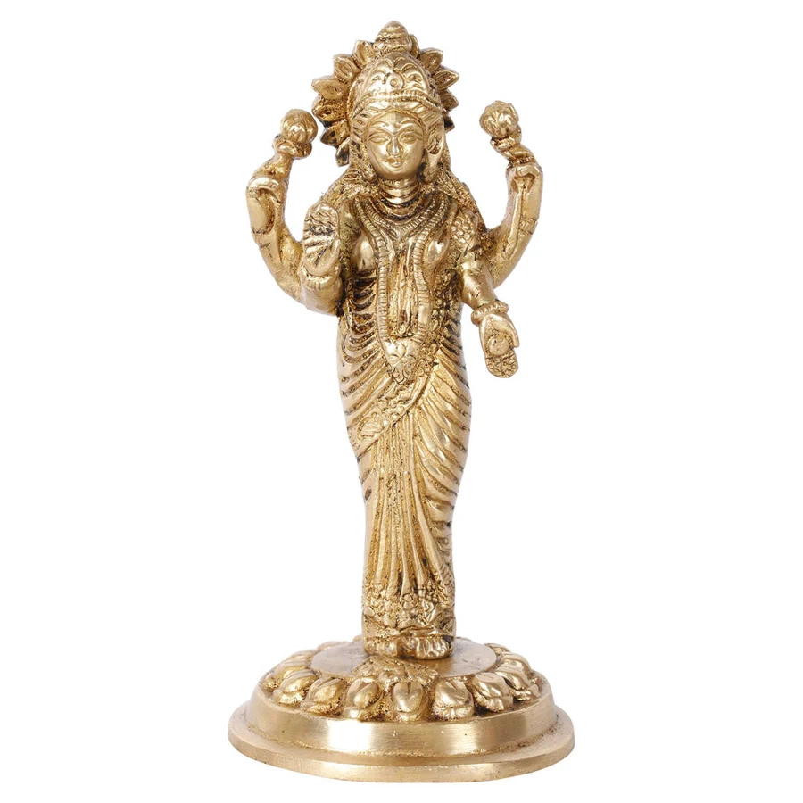 Indian Hindu Goddess OF Wealth Laxmi Lakshmi Standing Décor Statue Idol 7"