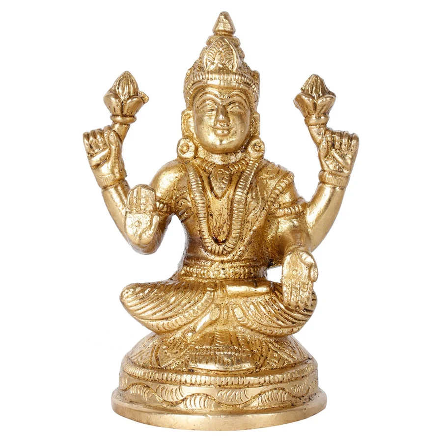Brass Hindu Goddess Of Knowledge Laxmi Statue Laxmi Gifting Idol Murti 4"