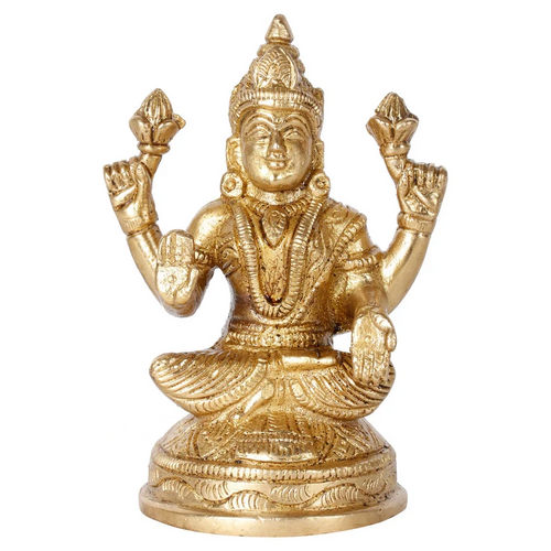 Brass Hindu Goddess Of Knowledge Laxmi Statue Laxmi Gifting Idol Murti 4"