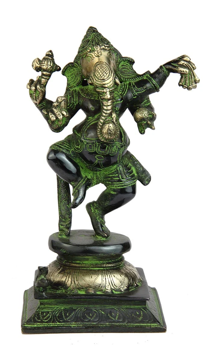 Brass hindu god dancing ganesha murti statue religious décor 7"