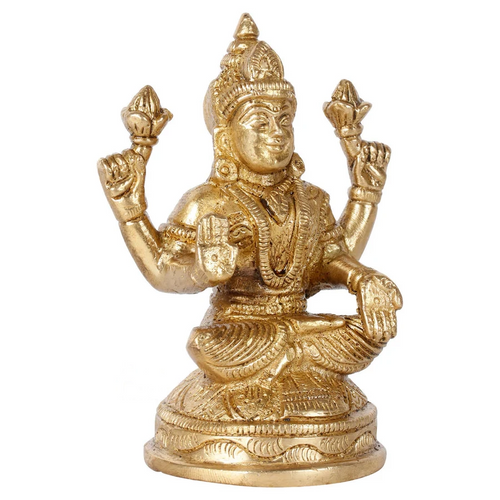 Brass Hindu Goddess Of Knowledge Laxmi Statue Laxmi Gifting Idol Murti 4"