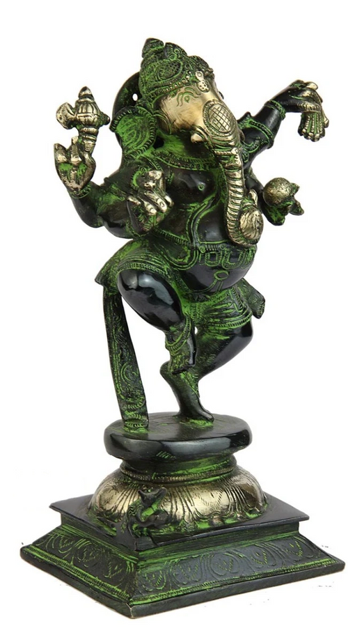 Brass hindu god dancing ganesha murti statue religious décor 7"