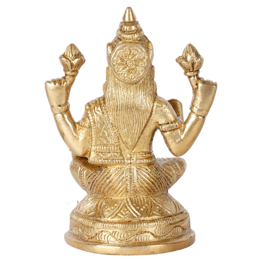 Brass Hindu Goddess Of Knowledge Laxmi Statue Laxmi Gifting Idol Murti 4"