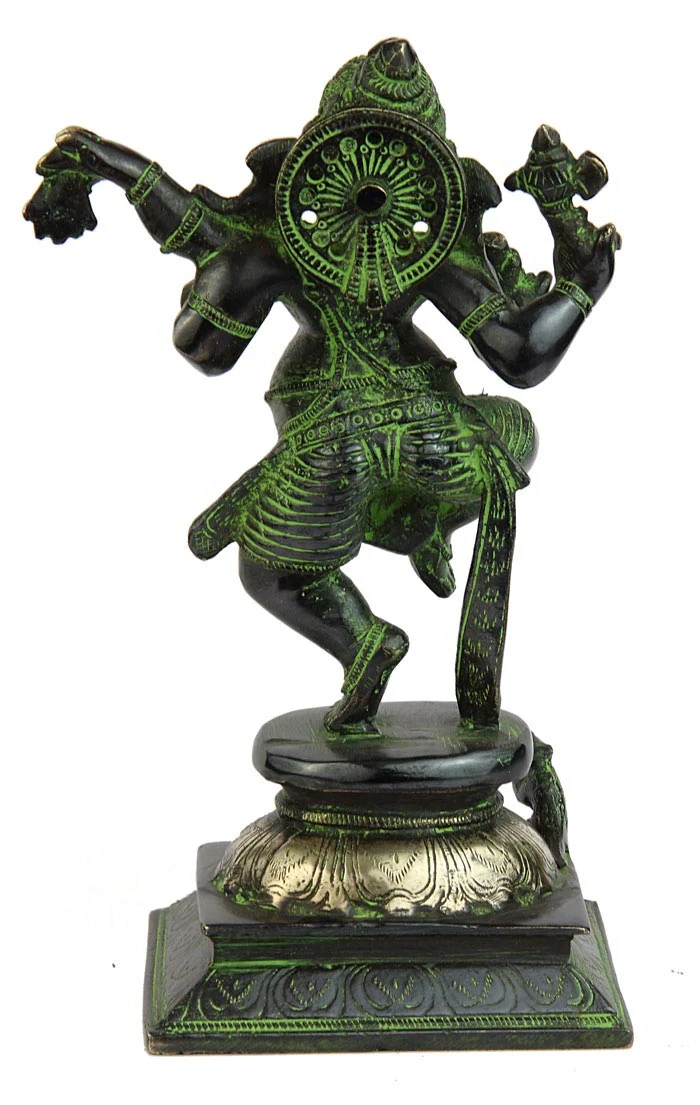 Brass hindu god dancing ganesha murti statue religious décor 7"